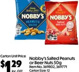 C-Store Distribution Nobby's Salted Peanuts or Beer Nuts offer