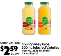 C-Store Distribution Spring Valley Juice Selected Varieties offer
