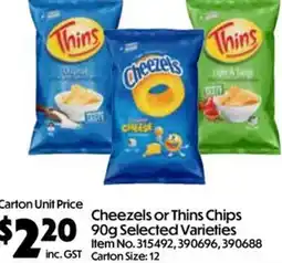 C-Store Distribution Cheezels or Thins Chips Selected Varieties offer
