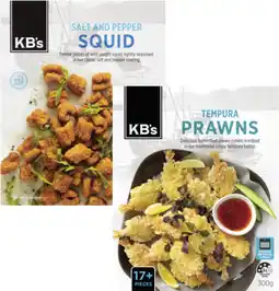 Coles KB's Salt & Pepper Squid or Tempura Prawns 300g-360g offer