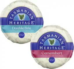 Coles Tasmanian Heritage Double Cream Brie or Camembert 200g offer