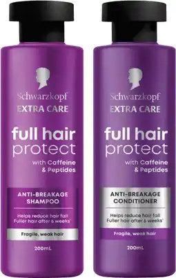 Coles Schwarzkopf Extra Care Full Hair Protect Anti-Breakage Shampoo or Conditioner 200mL offer