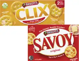 Coles Arnott's Savoy or Clix Crackers 225g-250g offer