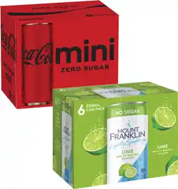 Coles Coca-Cola Soft Drink or Mt Franklin Lightly Sparkling Water 6x250mL offer