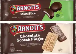 Coles Arnott's Mint Slice or Chocolate Scotch Finger Biscuits 200g-250g offer