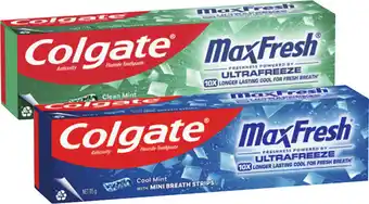 Coles Colgate Max Fresh Cool Mint or Fresh Mint Toothpaste 115g offer