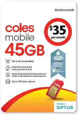 Coles Coles Mobile $35 Month to Month SIM offer