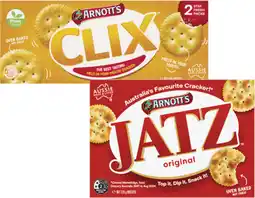 Coles Arnott's Jatz or Clix Crackers 225g-250g offer