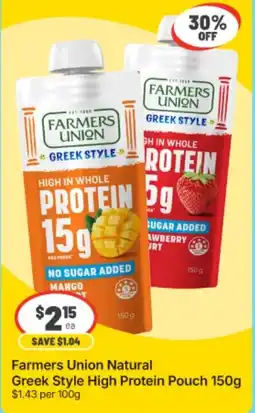 IGA Xpress Farmers Union Natural Greek Style High Protein Pouch offer