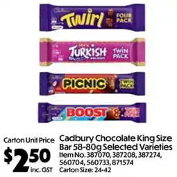 Campbells Wholesale Cadbury Chocolate King Size Bar offer