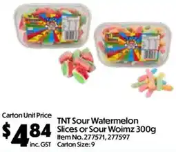 Campbells Wholesale TNT Sour Watermelon Slices or Sour Woimz offer