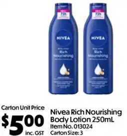 Campbells Wholesale Nivea Rich Nourishing Body Lotion offer