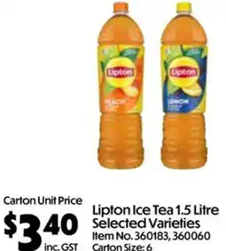 Campbells Wholesale Lipton Ice Tea 1.5 Litre Selected Varieties offer