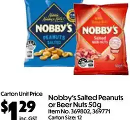 Campbells Wholesale Nobby's Salted Peanuts or Beer Nuts offer