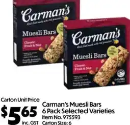 Campbells Wholesale Carman's Muesli Bars Selected Varieties offer