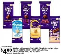Campbells Wholesale Cadbury Chocolate Block Selected Varieties offer