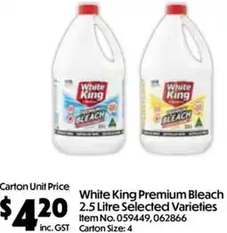 Campbells Wholesale White King Premium Bleach 2.5 Litre Selected Varieties offer