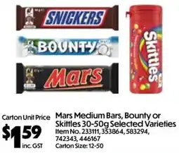 Campbells Wholesale Mars Medium Bars, Bounty or Skittles Varieties offer
