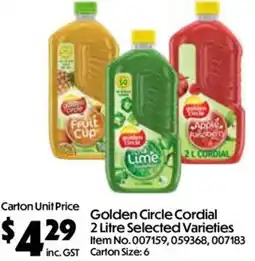 Campbells Wholesale Golden Circle Cordial Selected Varieties offer