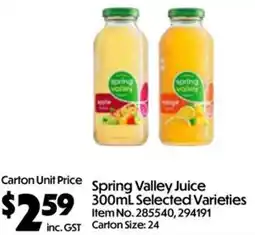 Campbells Wholesale Spring Valley Juice Selected Varieties offer