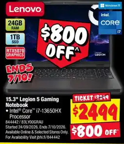 JB Hi-Fi Lenovo 15.3" Legion 5 Gaming Notebook offer