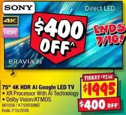 JB Hi-Fi Sony 75" 4K HDR AI Google LED TV offer