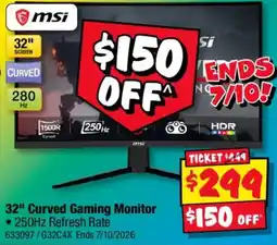 JB Hi-Fi msi 32" Curved Gaming Monitor offer