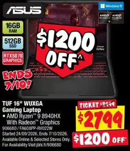JB Hi-Fi Asus TUF 16" WUXGA Gaming Laptop offer