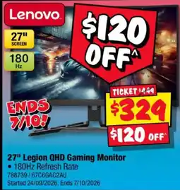 JB Hi-Fi Lenovo 27" Legion QHD Gaming Monitor offer