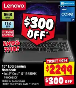 JB Hi-Fi Lenovo 15" LOQ Gaming Notebook offer
