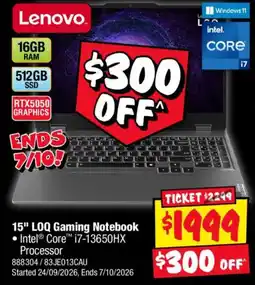 JB Hi-Fi Lenovo 15" LOQ Gaming Notebook offer