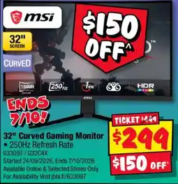 JB Hi-Fi msi 32" Curved Gaming Monitor offer