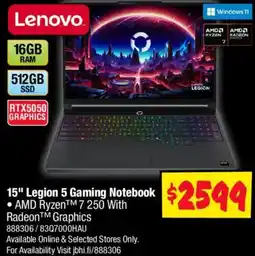 JB Hi-Fi Lenovo 15" Legion 5 Gaming Notebook offer