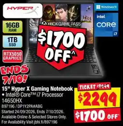 JB Hi-Fi 15" Hyper X Gaming Notebook offer