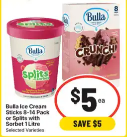 IGA Bulla Ice Cream Sticks or Splits with Sorbet offer
