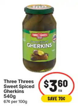 IGA Three Threes Sweet Spiced Gherkins offer