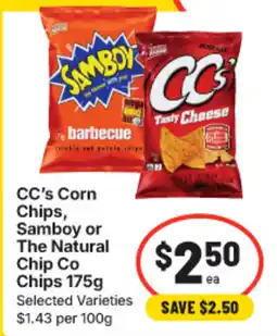 IGA CC's Corn Chips, Samboy or The Natural Chip Co Chips offer