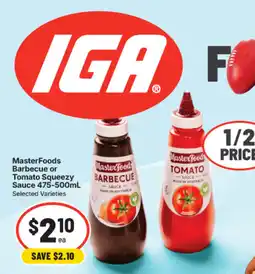 IGA MasterFoods Barbecue or Tomato Squeeze Sauce offer