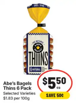 IGA Abe's Bagels Thins 6 Pack offer