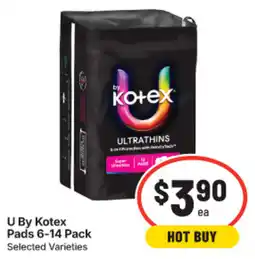 IGA U By Kotex Pads 6-14 Pack Selected Varieties offer