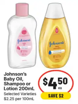 IGA Johnson's Baby Oil, Shampoo or Lotion offer
