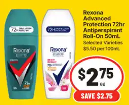IGA Rexona Advanced Protection 72hr Antiperspirant Roll-On offer