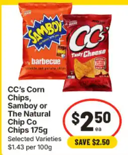IGA CC's Corn Chips, Samboy or The Natural Chip Co Chips offer
