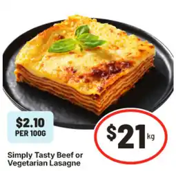 IGA Simply Tasty Beef or Vegetarian Lasagne offer