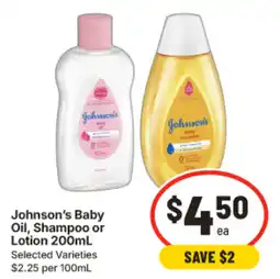 IGA Johnson's Baby Oil, Shampoo or Lotion offer