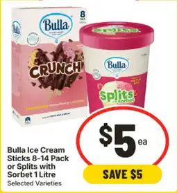 IGA Bulla Ice Cream Sticks or Splits with Sorbet offer