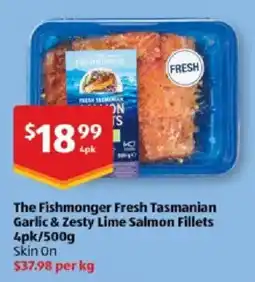 ALDI The Fishmonger Fresh Tasmanian Garlic & Zesty Lime Salmon Fillets offer