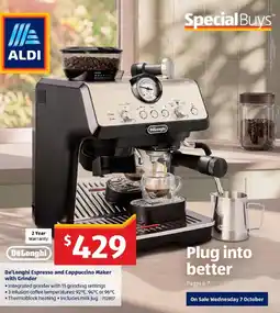 ALDI DeLonghi Espresso and Cappuccino Maker with Grinder offer