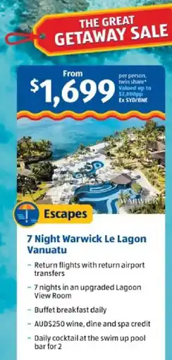 ALDI 7 Night Warwick Le Lagon Vanuatu offer