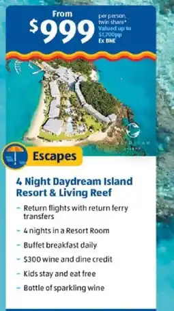 ALDI Escapes 4 Night Daydream Island Resort & Living Reef offer